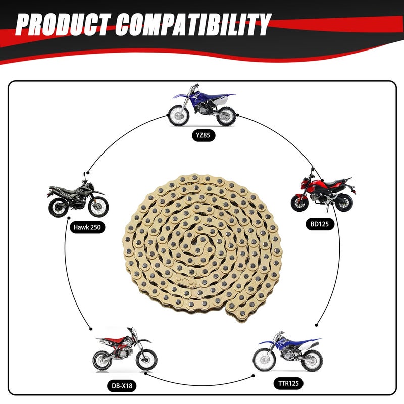 KAMIER 428 Motorcycle Chain 132 Link Gold with Chain Breaker for TTR125 TTR225 Hawk 250 Boom Vader 125 Apollo RFZ TaoTao Coleman 110cc 125cc 150cc Pit Dirt Bike 4 Wheeler ATV Go Kart Heavy Duty Parts - Image 2